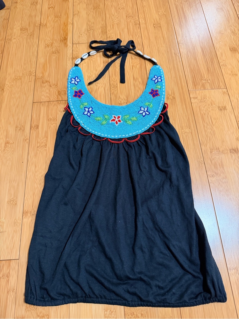 Girls Black Halter Dress with Turquoise Beaded Collar Cynthia Rowley